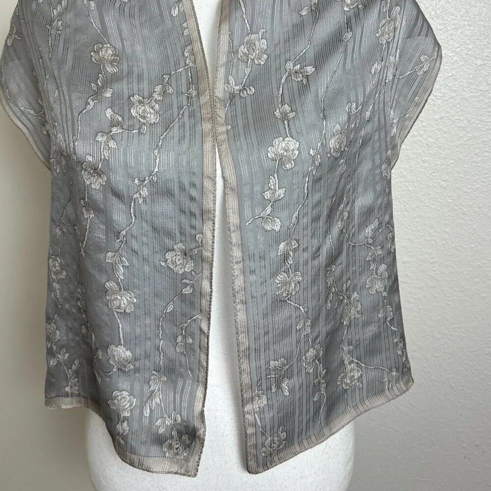 Anne Klein Silk scarf Gray Floral Stripped